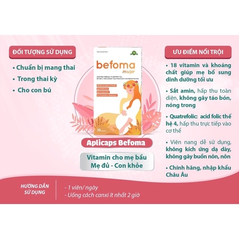 Viên uống Vitamin tổng hợp Aplicaps Befoma Mujer bổ sung Sắt, Vitamin và khoáng chất cho bà bầu (30 viên)