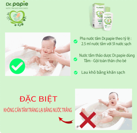 Nước tắm gội thảo dược Dr Papie – Làm sạch dịu nhẹ, bảo vệ làn da bé