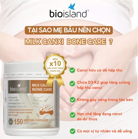 Bio Island Milk Calcium Bone Care – Bổ Sung Canxi Từ Sữa Bò Với Vitamin D3 K2 Hỗ Trợ Xương Khỏe Mạnh, Duy Trì Mật Độ Xương