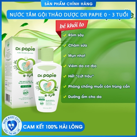 Nước tắm gội thảo dược Dr Papie – Làm sạch dịu nhẹ, bảo vệ làn da bé