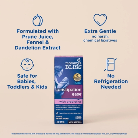 Siro Giảm Táo Bón Mommy's Bliss Constipation Ease 120ml 2026 – Siro Mommy's Bliss Giảm Táo Bón An Toàn Tự Nhiên Cho Bé Sơ Sinh Trẻ Nhỏ Hỗ Trợ Tiêu Hóa Làm Mềm Phân Giảm Khó Chịu Không Chất Bảo Quản Chính Hãng Mỹ Giá Rẻ