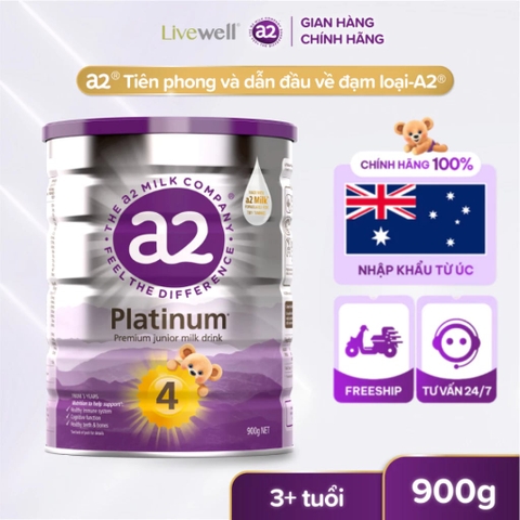 Sữa A2 Platinum Junior Milk Drink Số 4 Lon 900g (Từ 3 Tuổi Trở Lên) 2026 – Sữa A2 Đạm Quý A2 Nhập Khẩu New Zealand Tự Nhiên Dễ Tiêu Hóa Hỗ Trợ Phát Triển Chiều Cao Trí Não Hệ Miễn Dịch Sức Khỏe Toàn Diện An Toàn Không Đạm A1 Không GMO Chính Hãng Úc Giá Rẻ Cho Trẻ Tiền Học Đường