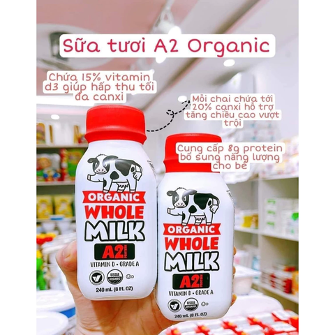 Sữa Tươi A2 Organic Whole Milk Mỹ (Thùng 18 Hộp x 240ml): Giải Pháp Tiêu Hóa Khỏe Mạnh Cho Bé