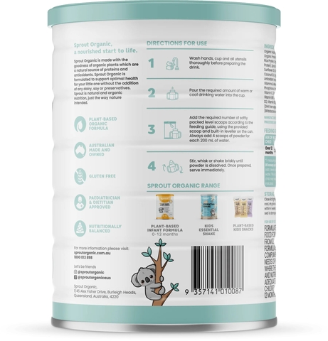 Sữa Sprout Organic Plant Based Toddler Drink 700g Cho Bé Từ 12 Tháng Trở Lên Dị Ứng Đạm Sữa Bò