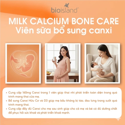 Bio Island Milk Calcium Bone Care – Bổ Sung Canxi Từ Sữa Bò Với Vitamin D3 K2 Hỗ Trợ Xương Khỏe Mạnh, Duy Trì Mật Độ Xương