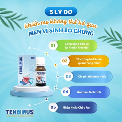 Men Vi Sinh 10 Chủng Tenbimus Bổ Sung Lợi Khuẩn Hỗ Trợ Hạn Chế Rối Loạn Tiêu Hóa Tăng Cường Sức Khỏe 2026 – Men Vi Sinh Tenbimus 10ml Nhập Khẩu Châu Âu Hỗ Trợ Cân Bằng Hệ Vi Sinh Đường Ruột Giảm Tiêu Chảy Táo Bón Nôn Trớ Khóc Dạ Đề Cho Trẻ Sơ Sinh Từ 0 Tháng An Toàn Không Đường Không Chất Bảo Quản Chính Hãng Giá Rẻ