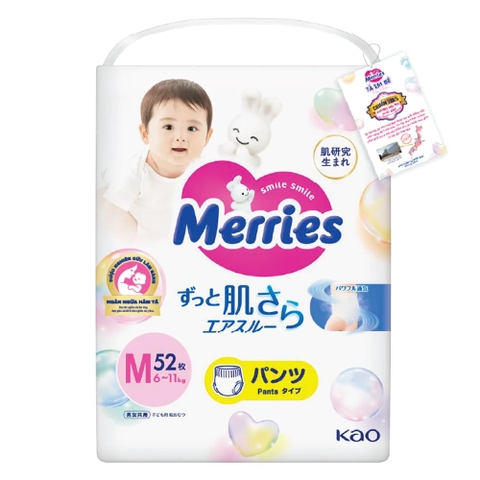 Tã Quần Merries Size M Cho Bé Từ 6-11kg (52 Miếng) 2026 – Tã Merries Nhật Bản Siêu Mềm Thoáng Khí Hấp Thụ Tốt Không Gây Hăm Da Hỗ Trợ Bé Thoải Mái Ngủ Ngon Chính Hãng Giá Rẻ