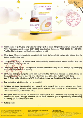 Men Vi Sinh AB Kolicare Digest 10ml 2026 – Men Vi Sinh Cho Trẻ Sơ Sinh Trẻ Nhỏ Rối Loạn Tiêu Hóa Tiêu Chảy Loạn Khuẩn Đường Ruột Kháng Sinh Chính Hãng Pháp Giá Rẻ Hỗ Trợ Cân Bằng Hệ Vi Sinh Tăng Miễn Dịch