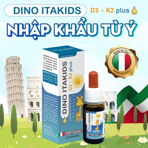 Dino Itakids D3 K2 Plus 10ml Bổ Sung Vitamin Hỗ Trợ Hấp Thu Canxi 2026 – Dino Itakids D3 K2 Plus Nhập Khẩu Ý Hỗ Trợ Phát Triển Chiều Cao Xương Răng Chắc Khỏe Cho Trẻ Sơ Sinh Từ 0 Tháng An Toàn Không Đường Không Chất Bảo Quản Chính Hãng Gia Tâm Pharma Giá Rẻ