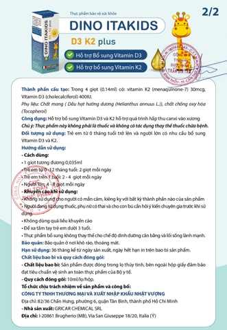 Dino Itakids D3 K2 Plus 10ml Bổ Sung Vitamin Hỗ Trợ Hấp Thu Canxi 2026 – Dino Itakids D3 K2 Plus Nhập Khẩu Ý Hỗ Trợ Phát Triển Chiều Cao Xương Răng Chắc Khỏe Cho Trẻ Sơ Sinh Từ 0 Tháng An Toàn Không Đường Không Chất Bảo Quản Chính Hãng Gia Tâm Pharma Giá Rẻ