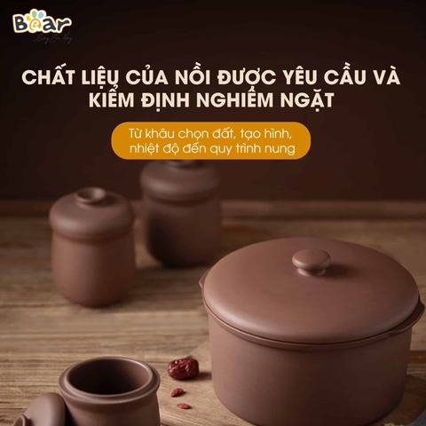 Nồi nấu chậm Bear 2.5L DDZ-C25R6 thố đất tử sa, đa năng nấu cháo Bản Quốc Tế