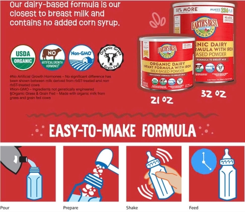 Sữa Earth’s Best Organic Infant Formula 595g Đỏ Cho Bé 0-12 Tháng - Mỹ 2026 – Sữa Hữu Cơ Không GMO Hỗ Trợ Phát Triển Não Bộ Xương Chiều Cao Miễn Dịch Chính Hãng Mỹ Giá Rẻ