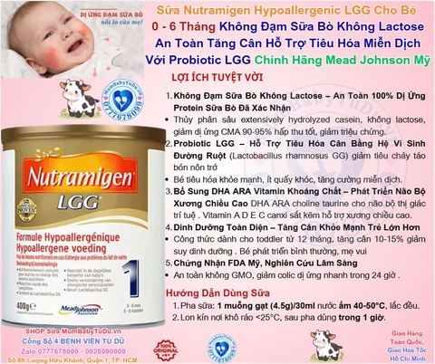 Sữa Công Thức Nutramigen Hypoallergenic LGG Cho Bé Từ 0 - 6 Tháng 2026 – Nutramigen 1 LGG Complete Không Đạm Sữa Bò Không Lactose An Toàn Tăng Cân Hỗ Trợ Tiêu Hóa Miễn Dịch Với Probiotic LGG Chính Hãng Mead Johnson Mỹ Giá Rẻ Cho Trẻ Dị Ứng Đạm Sữa Bò