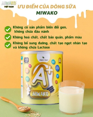 Sữa Hạt Thực Vật Hữu Cơ Miwako A+ Vị Vani 700g, 400g Cho Trẻ Từ 1-6 Tuổi Dị Ứng Đạm Sữa Bò