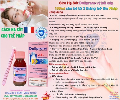 Siro Hạ Sốt Doliprane 2.4% Sans Sucre 100ml Từ Pháp 2026 – Siro Doliprane Giảm Đau Hạ Sốt Hiệu Quả Cho Trẻ Không Đường An Toàn Dễ Uống Hương Trái Cây Paracetamol Chính Hãng Sanofi Giá Rẻ Cho Bé Sơ Sinh Từ 3kg Đến 26kg