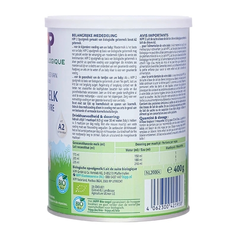 Sữa Dê HiPP Organic Số 2 400g Cho Bé Dị Ứng Đạm Sữa Bò 2026 – Sữa Dê Hữu Cơ Đức Beta-Casein A2 Dễ Tiêu Hóa Giảm Đầy Hơi Táo Bón Bổ Sung DHA ARA Hỗ Trợ Trí Não Miễn Dịch Chính Hãng 