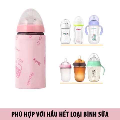 Túi Ủ Bình Sữa Vải Nhung Có Cáp Sạc