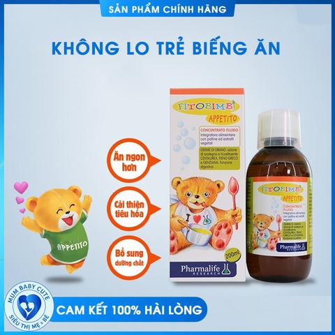 Siro ăn ngon Fitobimbi Appetito, Giảm biếng ăn cho bé, giúp bé hấp thu dinh dưỡng hiệu quả (Chai 200ml)