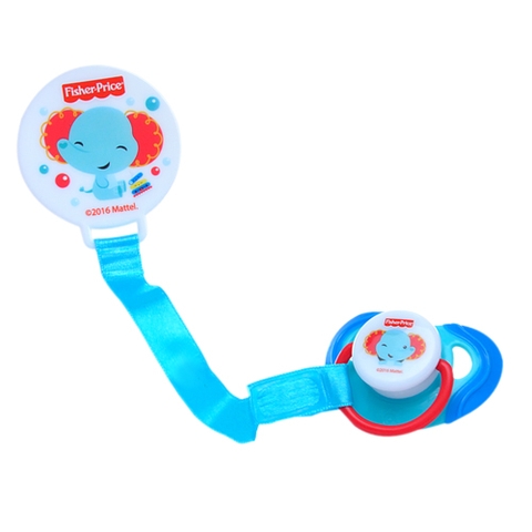 Set 2 núm ti giả silicone kèm dây đeo kẹp áo FISHER PRICE bé từ 0M+