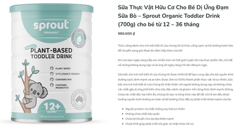 Sữa Sprout Organic Plant Based Toddler Drink 700g Cho Bé Từ 12 Tháng Trở Lên Dị Ứng Đạm Sữa Bò