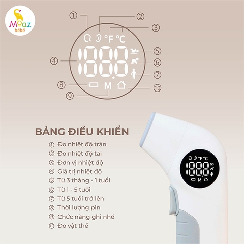 Nhiệt Kế Hồng Ngoại Moaz BéBé MB-097 – Nhiệt Kế Đo Nhiệt Độ Cho Bé Sơ Sinh Chính Xác Nhanh Chóng, Lưu Trữ Kết Quả Chuyển Đổi Độ F C Nhỏ Gọn Tiện Lợi