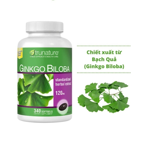 Viên Uống Bổ Não TruNature Ginkgo Biloba 340 Softgels 2026 – Viên Uống TruNature Ginkgo Biloba 120mg Bổ Sung Chiết Xuất Lá Bạch Quả Tăng Cường Trí Nhớ Tập Trung Tuần Hoàn Máu Não Giảm Mệt Mỏi Chóng Mặt Ù Tai An Toàn Không GMO Không Gluten Chính Hãng Mỹ Costco Giá Rẻ