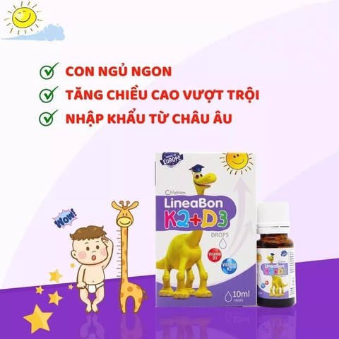 Siro Bổ Sung Vitamin Tăng Chiều Cao Cho Bé Lineabon K2+D3 Ergopharm 10ml