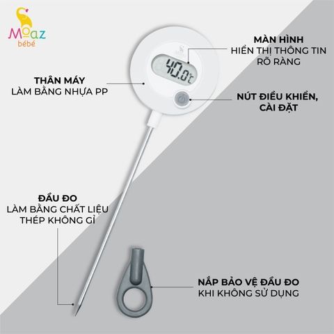 Nhiệt Kế Đo Sữa Moaz BéBé MB-020 – Nhiệt Kế Đo Nhiệt Độ Nước Pha Sữa Cho Bé Sơ Sinh Chính Xác Nhanh 5s, Phạm Vi -20 Đến 250°C Đo Nước Tắm Đồ Ăn Dặm, Giữ Dưỡng Chất Sữa