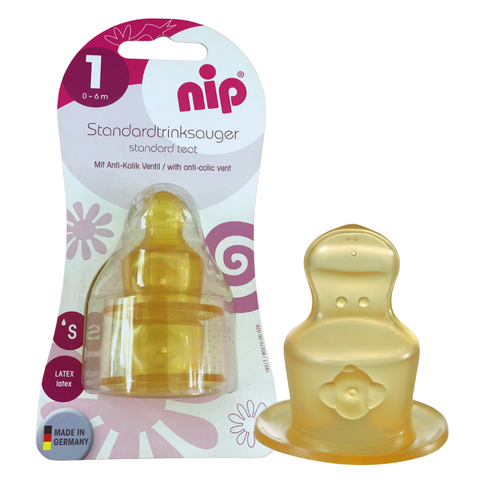 Set 2 núm ti bình sữa NIP cao su chỉnh nha chống sặc lỗ chảy sữa size S cổ thường số 1 cho bé 0-6 tháng