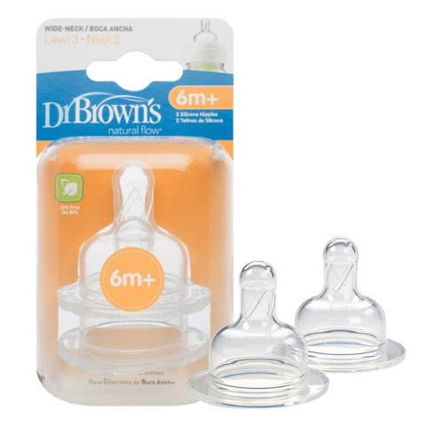 Núm ti silicon bình cổ rộng Dr.Brown's dành cho bé từ 6 tháng