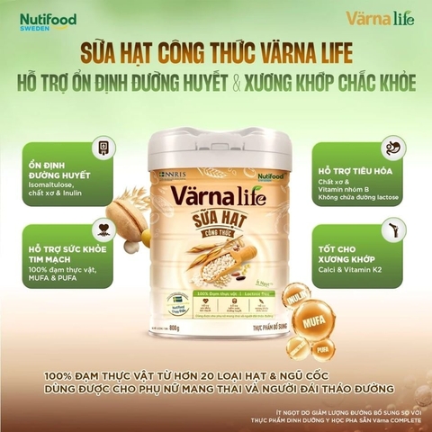 Sữa Hạt Varna Life Nutifood Lactose Free 800g 2026 – Sữa Hạt Dinh Dưỡng Hữu Cơ Không Lactose Hỗ Trợ Tiêu Hóa Tăng Cường Miễn Dịch Phát Triển Toàn Diện Chính Hãng Nutifood Việt Nam 