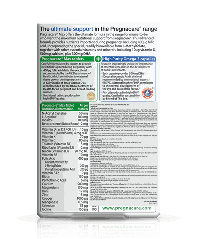 Vitamin tổng hợp cho bà bầu Pregnacare Max 84 viên tăng cường hệ miễn dịch cho cả mẹ và bé, giảm tình trạng ốm nghén Anh Quốc