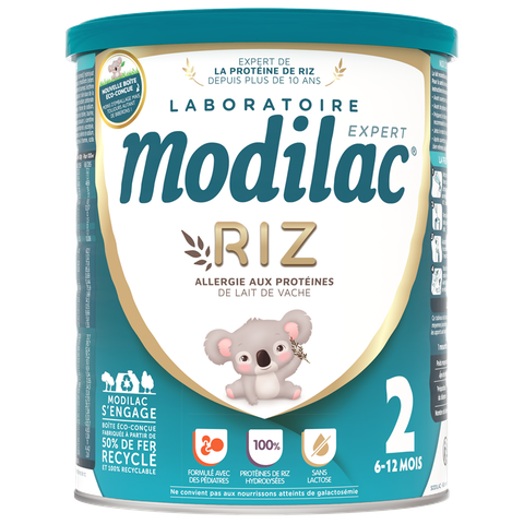 Sữa bột đạm gạo Modilac Expert Riz 2 dành cho trẻ bị ứng đạm bò, bất dung nạp lastose từ 6-12 tháng - 800g