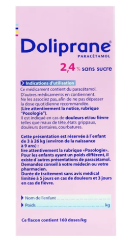 Siro Hạ Sốt Doliprane 2.4% Sans Sucre 100ml Từ Pháp 2026 – Siro Doliprane Giảm Đau Hạ Sốt Hiệu Quả Cho Trẻ Không Đường An Toàn Dễ Uống Hương Trái Cây Paracetamol Chính Hãng Sanofi Giá Rẻ Cho Bé Sơ Sinh Từ 3kg Đến 26kg