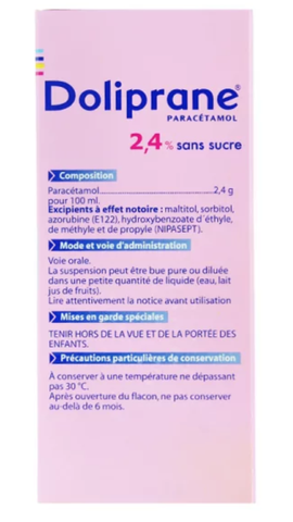 Siro Hạ Sốt Doliprane 2.4% Sans Sucre 100ml Từ Pháp 2026 – Siro Doliprane Giảm Đau Hạ Sốt Hiệu Quả Cho Trẻ Không Đường An Toàn Dễ Uống Hương Trái Cây Paracetamol Chính Hãng Sanofi Giá Rẻ Cho Bé Sơ Sinh Từ 3kg Đến 26kg