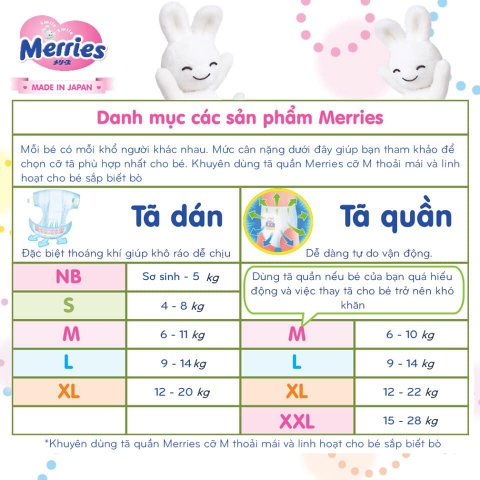 Tã/bỉm quần Merries Đủ Size cho bé NỘI ĐỊA NHẬT BẢN