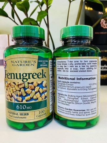 Vitamin Fenugreek 610mg (Cỏ Cà Ri Lợi Sữa) 2026 – Viên Uống Chiết Xuất Tự Nhiên Cỏ Cà Ri Kích Thích Tăng Tiết Sữa Cải Thiện Chất Lượng Sữa Hỗ Trợ Phục Hồi Sức Khỏe Mẹ Sau Sinh Tăng Size Vòng 1 Như Hormone Estrogen Chính Hãng Nature's Garden Anh Giá Rẻ