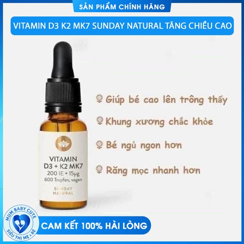 Vitamin D3 K2 MK7 SUNDAY NATURAL TĂNG CHIỀU CAO CHO BÉ - Đức