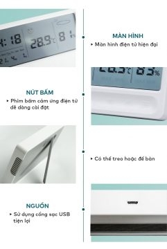 🌡️ Nhiệt Ẩm Kế Trong Nhà Moaz Bébé MB – 016 – Đo Nhiệt Độ, Độ Ẩm, Xem Ngày Giờ Chính Xác Cho Cả Gia Đình