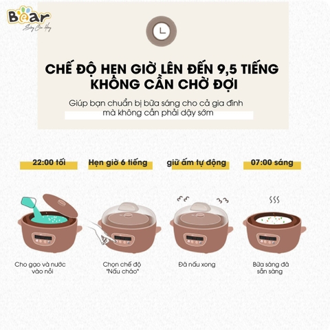 Nồi nấu chậm Bear 2.5L DDZ-C25R6 thố đất tử sa, đa năng nấu cháo Bản Quốc Tế