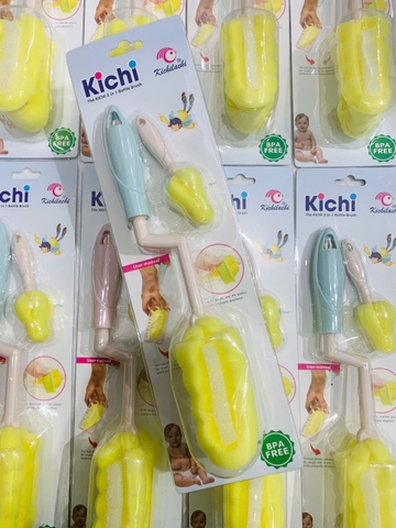 Dụng Cụ Cọ Rửa Bình Sữa 2 Chi Tiết KICHI Xốp Xoay 360 Độ