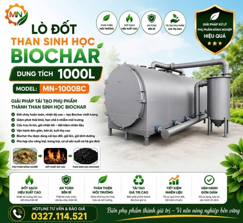 Lò đốt than sinh học Biochar - 1000L