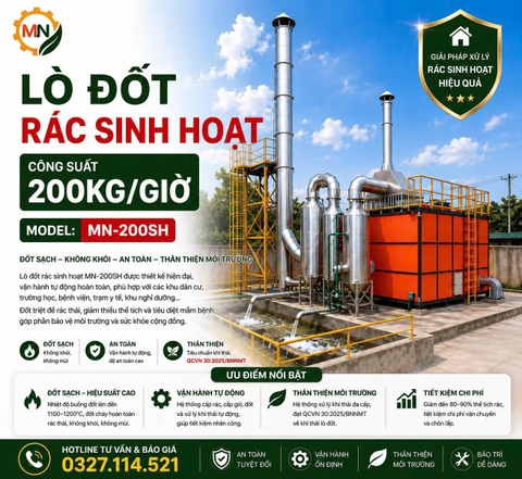 Lò đốt rác 200kg/giờ