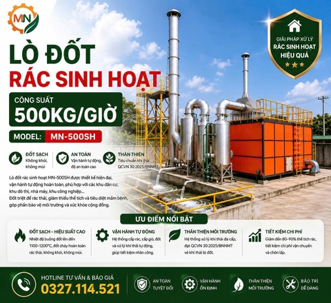 Lò đốt rác công suất 500kg/giờ