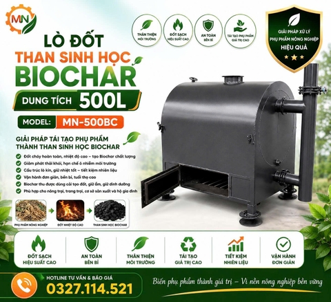 Lò đốt than sinh học Biochar - 500L