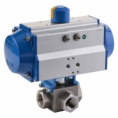 BV3PNA SERIES DOUBLE ACTING PNEUMATIC ACTUATOR HYDRAULIC 3-WAY BALL VALVES (AISI 316-L STAINLESS) (SPECIAL FOR WATER AND CHEMICAL FLUID FLOW)