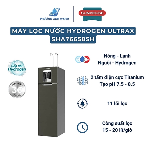 Máy lọc nước nóng lạnh Hydrogen UltraX Sunhouse SHA76658SH