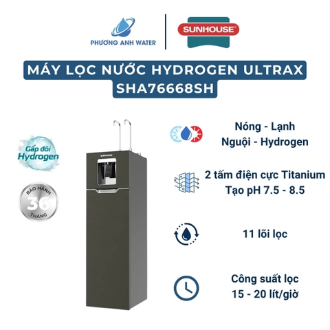 Máy lọc nước nóng lạnh Hydrogen UltraX Sunhouse SHA76668SH