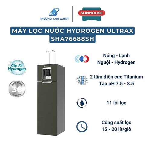 Máy lọc nước nóng lạnh Hydrogen UltraX Sunhouse SHA76688SH