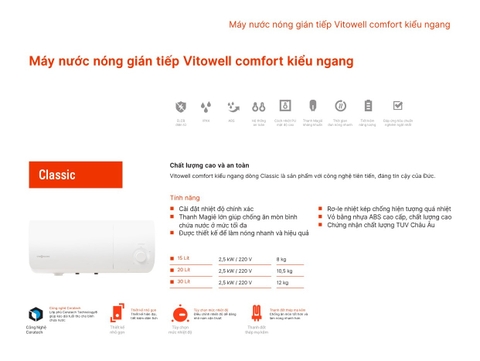 Máy nước nóng gián tiếp Vitowell Comfort Classic C2 S15, S20 & S30